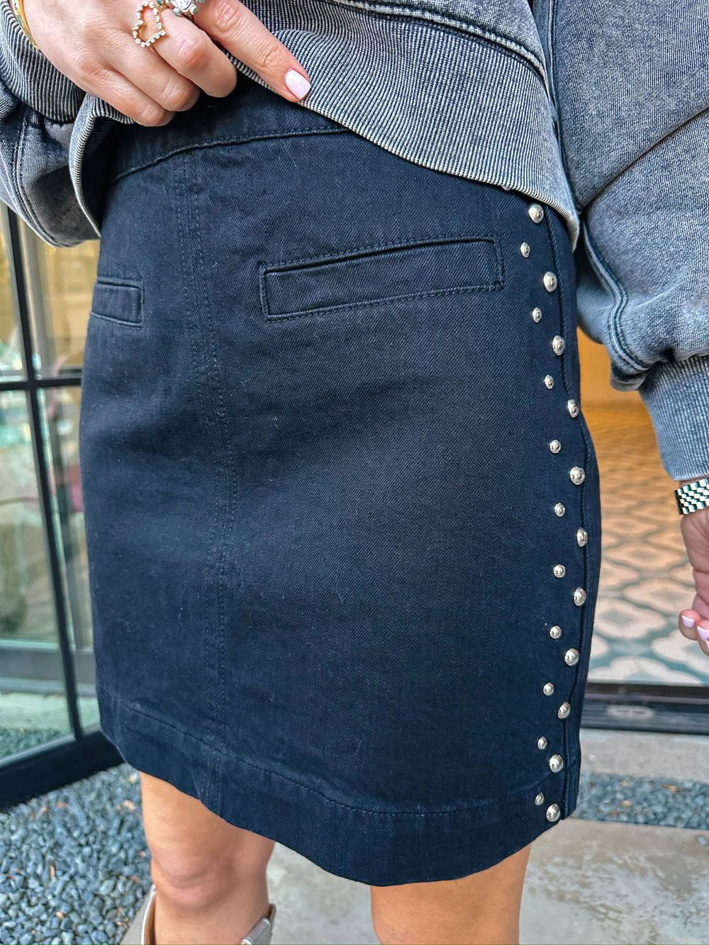 SARAH STUDDED SKIRT - BLACK