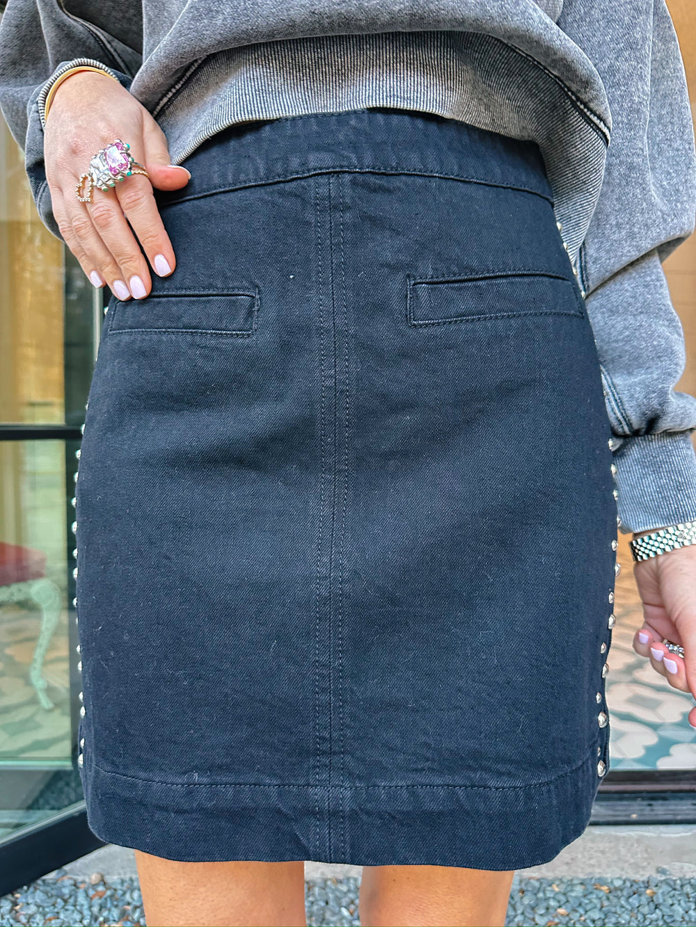 SARAH STUDDED SKIRT - BLACK