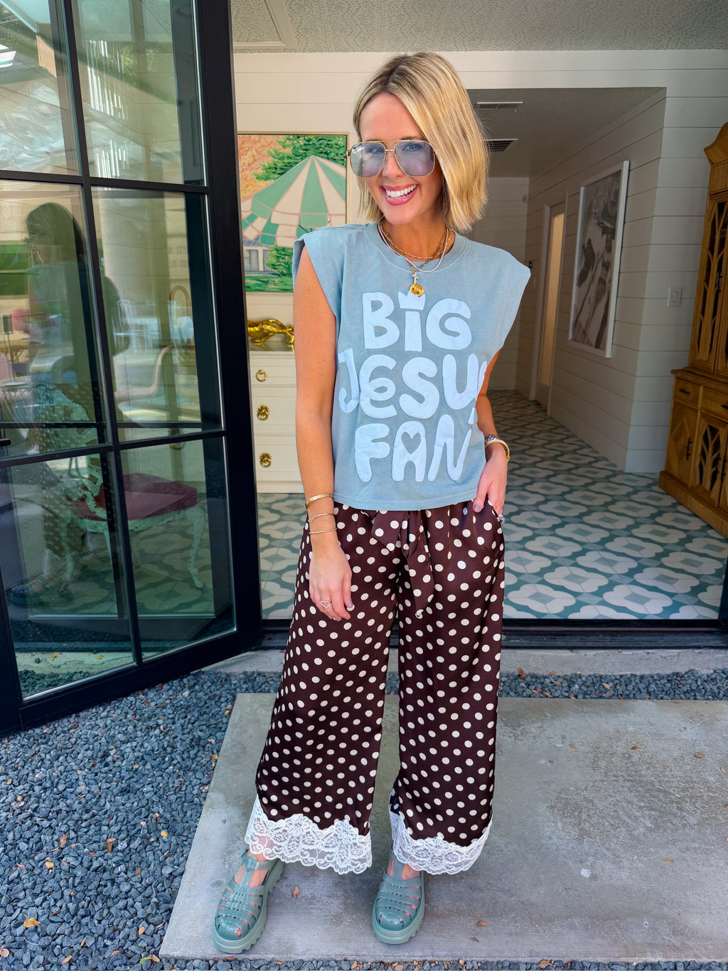 BIG JESUS FAN MUSCLE TEE - WASHED SAGE