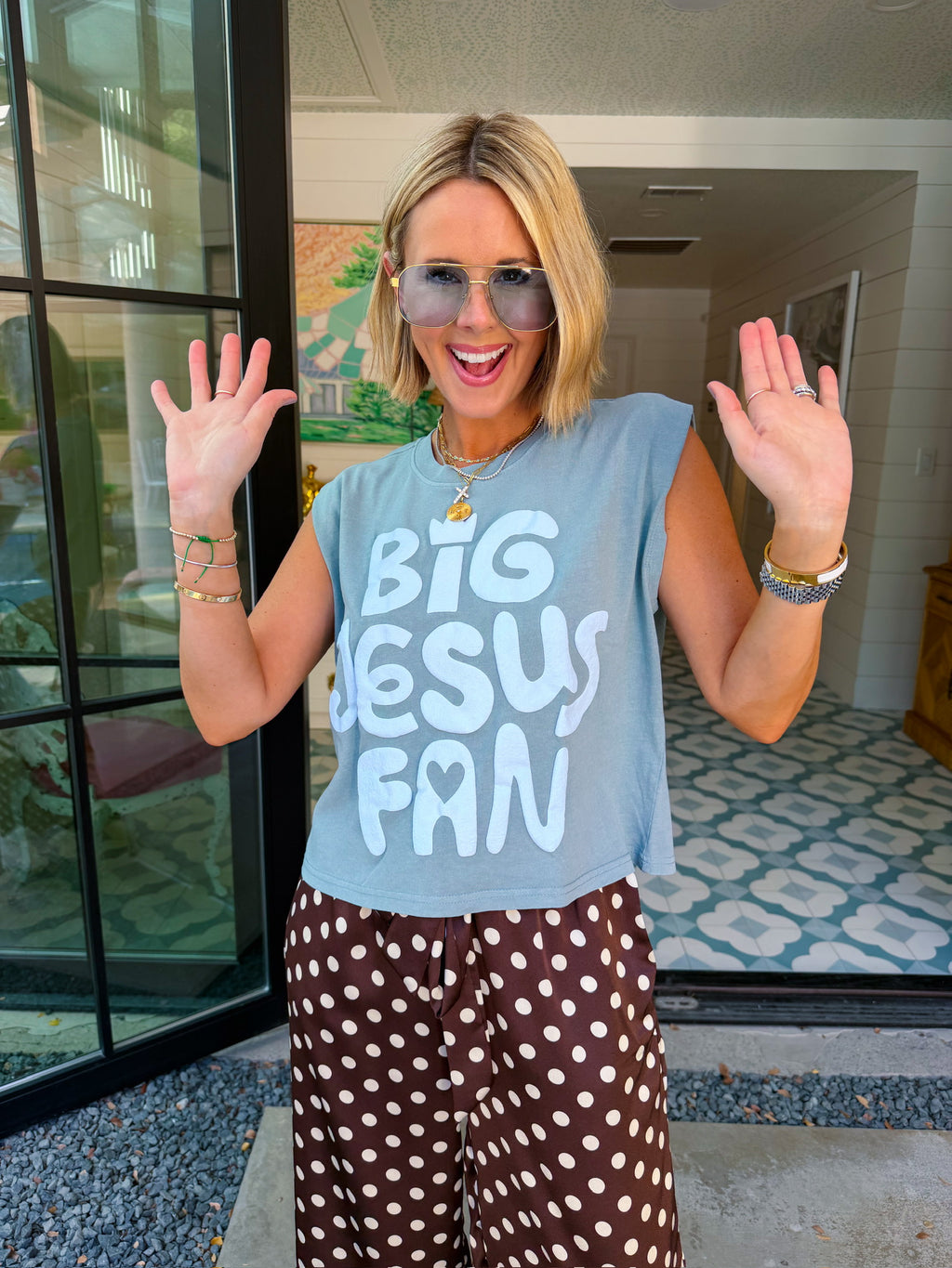 BIG JESUS FAN MUSCLE TEE - WASHED SAGE