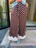 ONE STEP CLOSER LACE TRIM POLKA DOT PANTS - BROWN