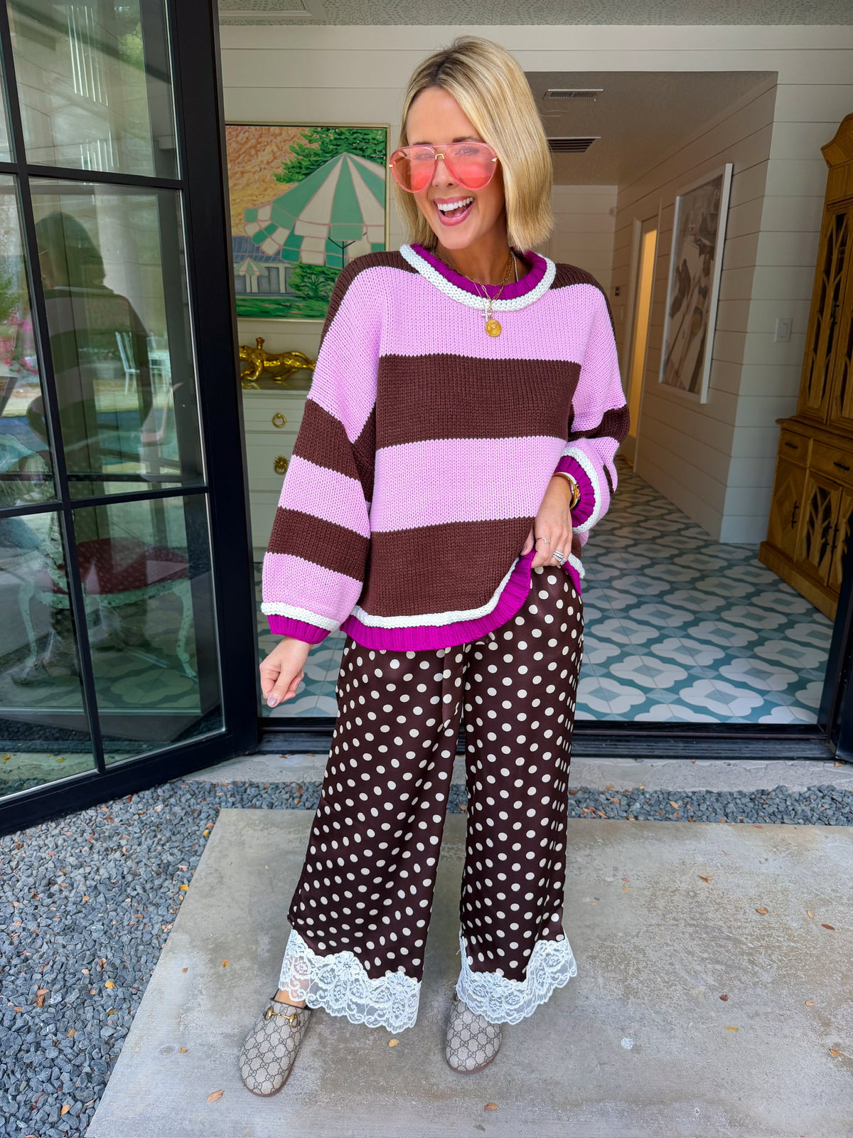 THE CHOICE IS YOURS BOLD STRIPE SWEATER - BROWN/PINK