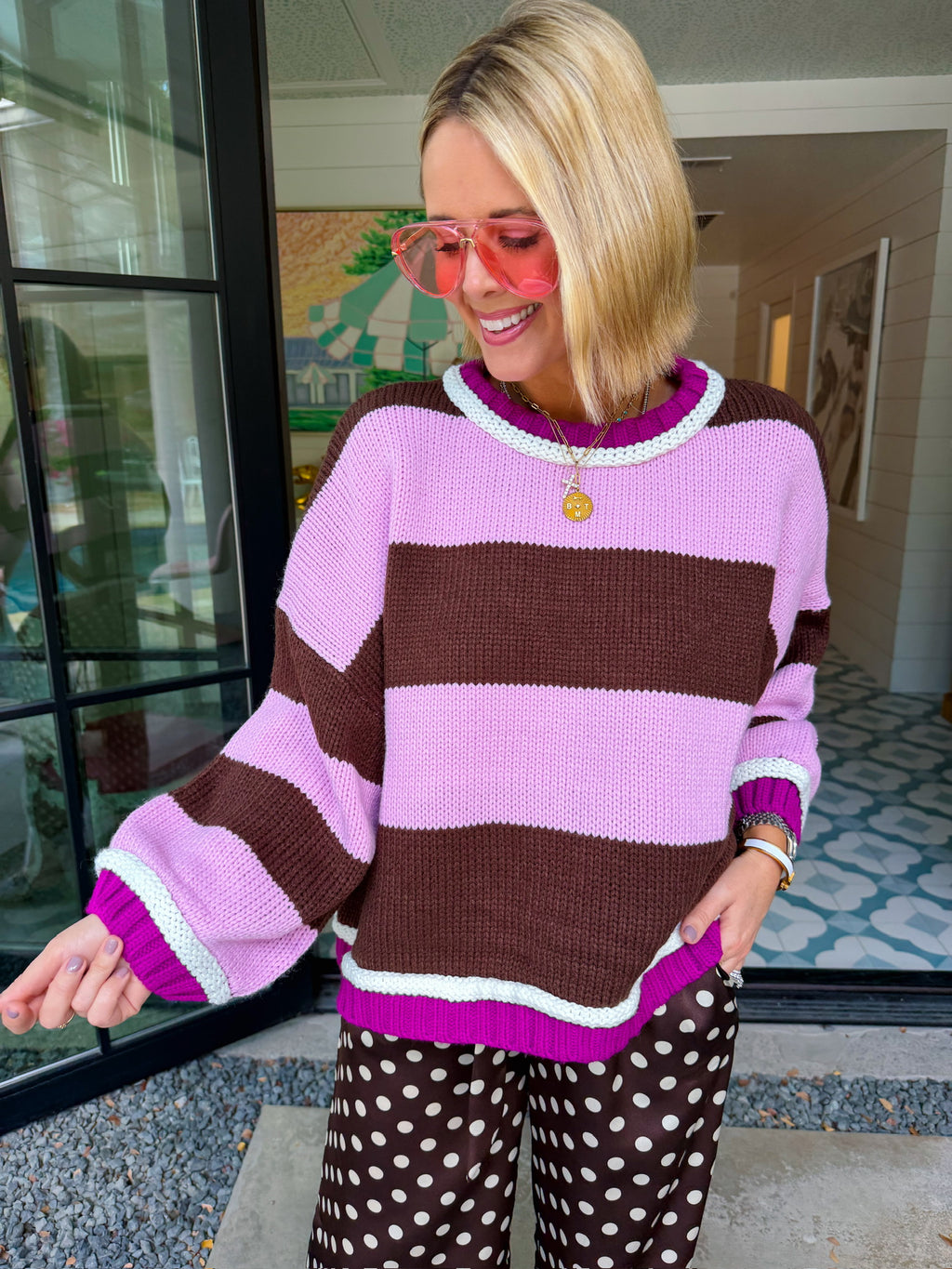 THE CHOICE IS YOURS BOLD STRIPE SWEATER - BROWN/PINK