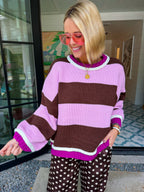 THE CHOICE IS YOURS BOLD STRIPE SWEATER - BROWN/PINK