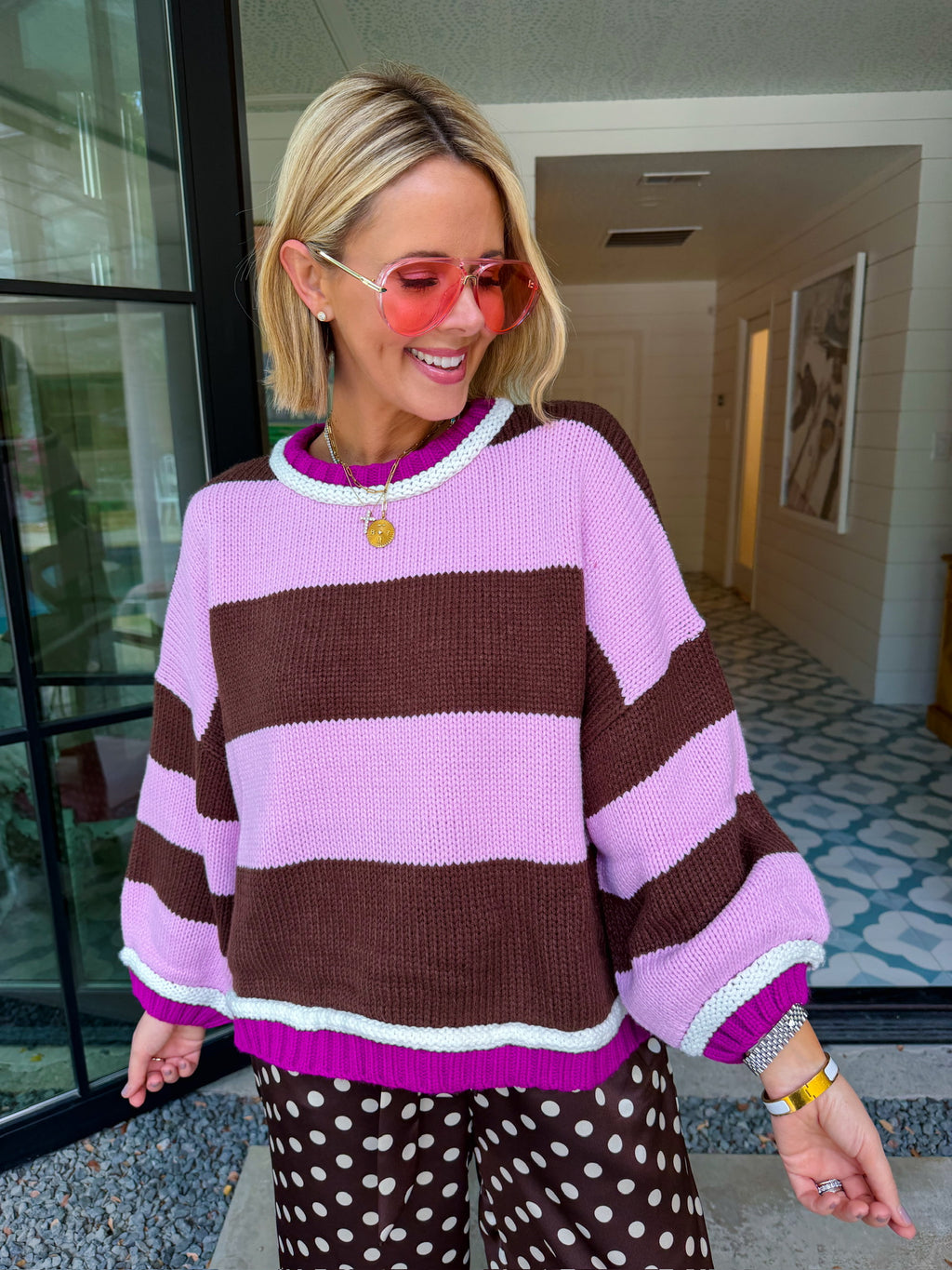 THE CHOICE IS YOURS BOLD STRIPE SWEATER - BROWN/PINK