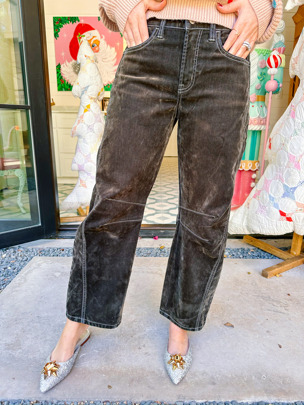 KATE HIGH RISE VELVET BARREL JEAN