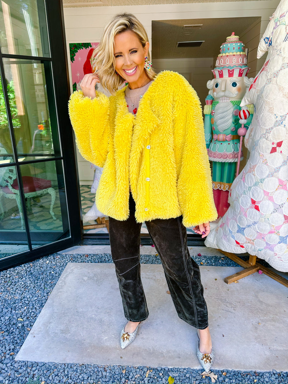 WALK THE WALK SHAG FUR JACKET - MUSTARD