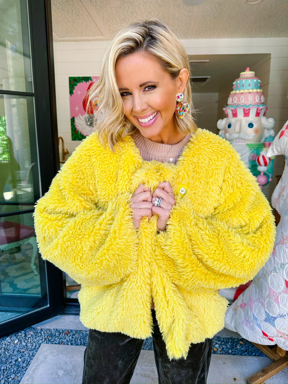 WALK THE WALK SHAG FUR JACKET - MUSTARD