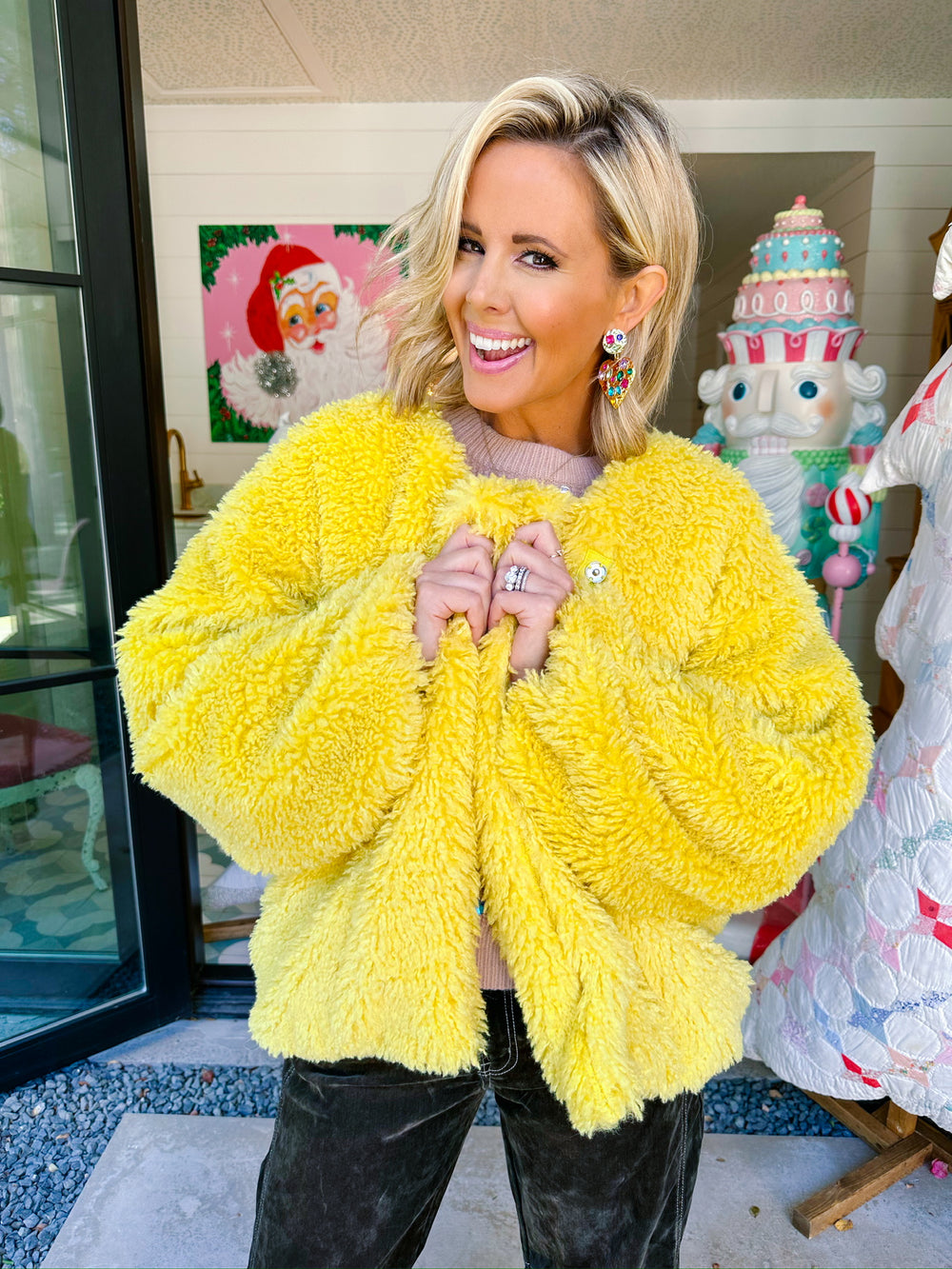 WALK THE WALK SHAG FUR JACKET - MUSTARD