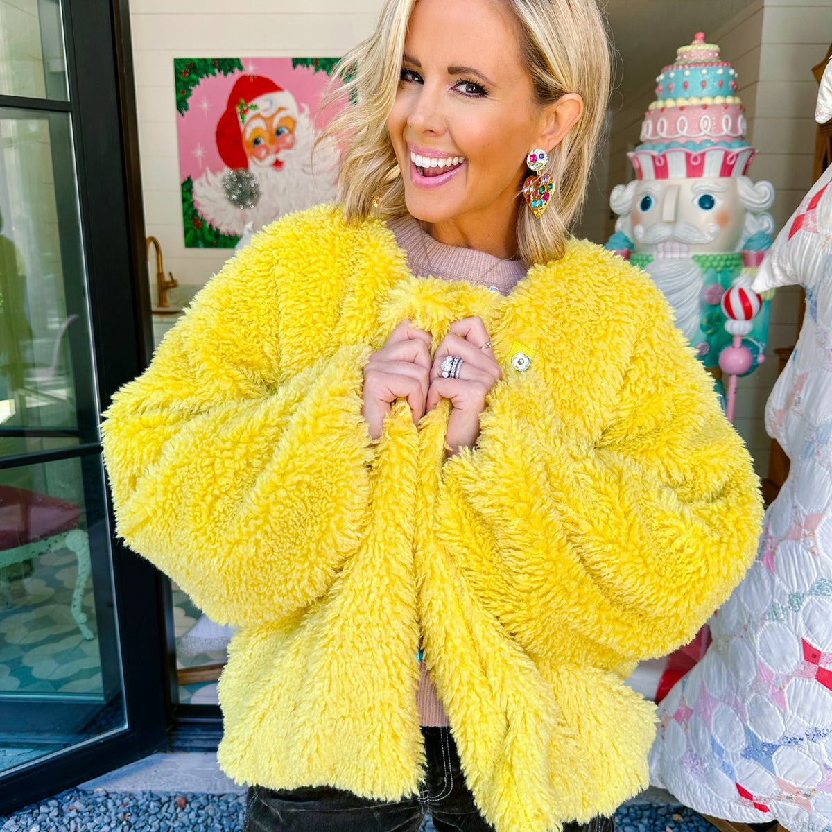 WALK THE WALK SHAG FUR JACKET - MUSTARD — Hale House Boutique
