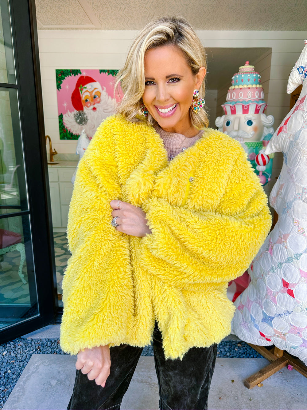 WALK THE WALK SHAG FUR JACKET - MUSTARD