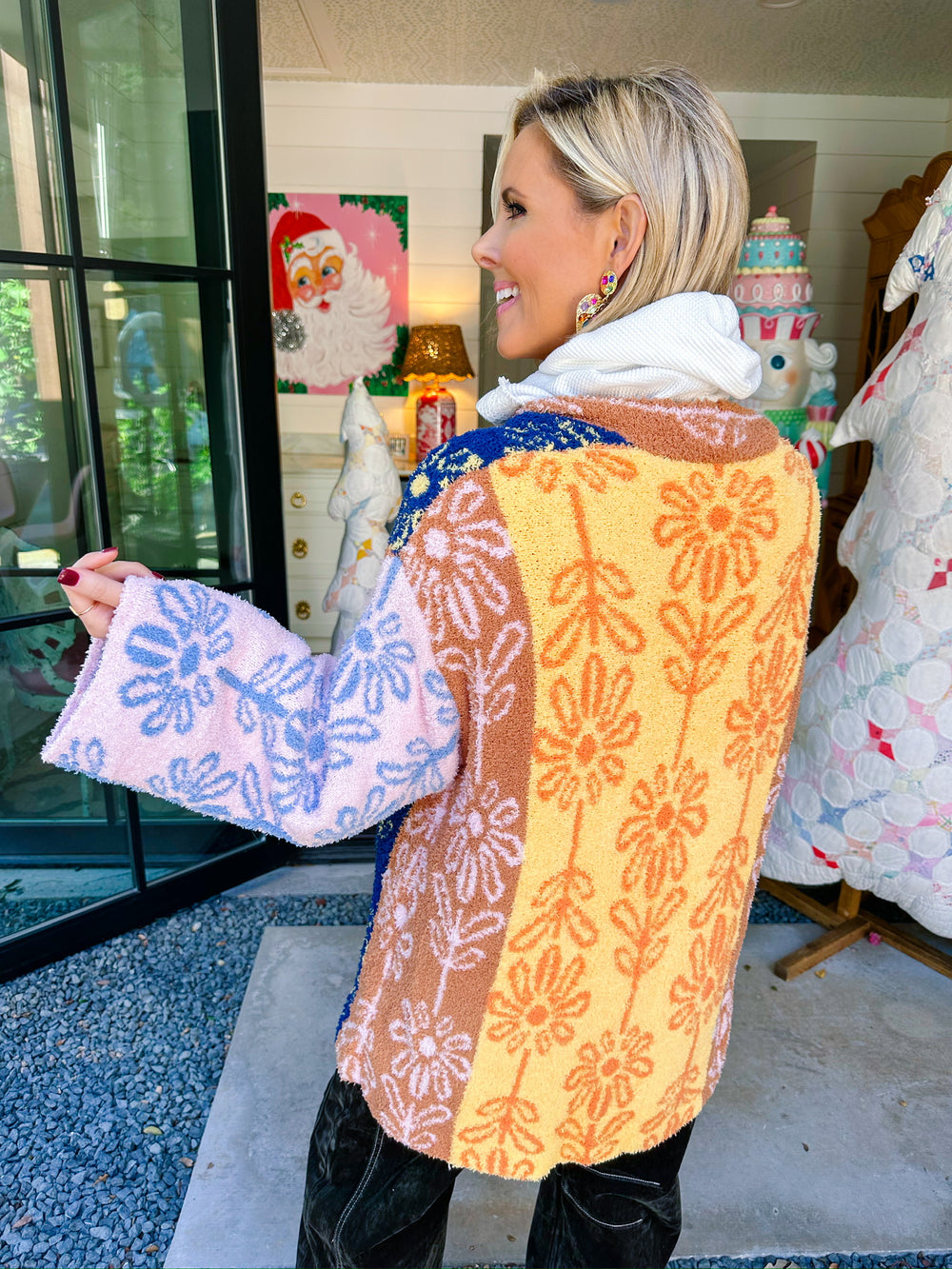 IN A GOOD MOOD FLORAL COLORBLOCK CARDIGAN