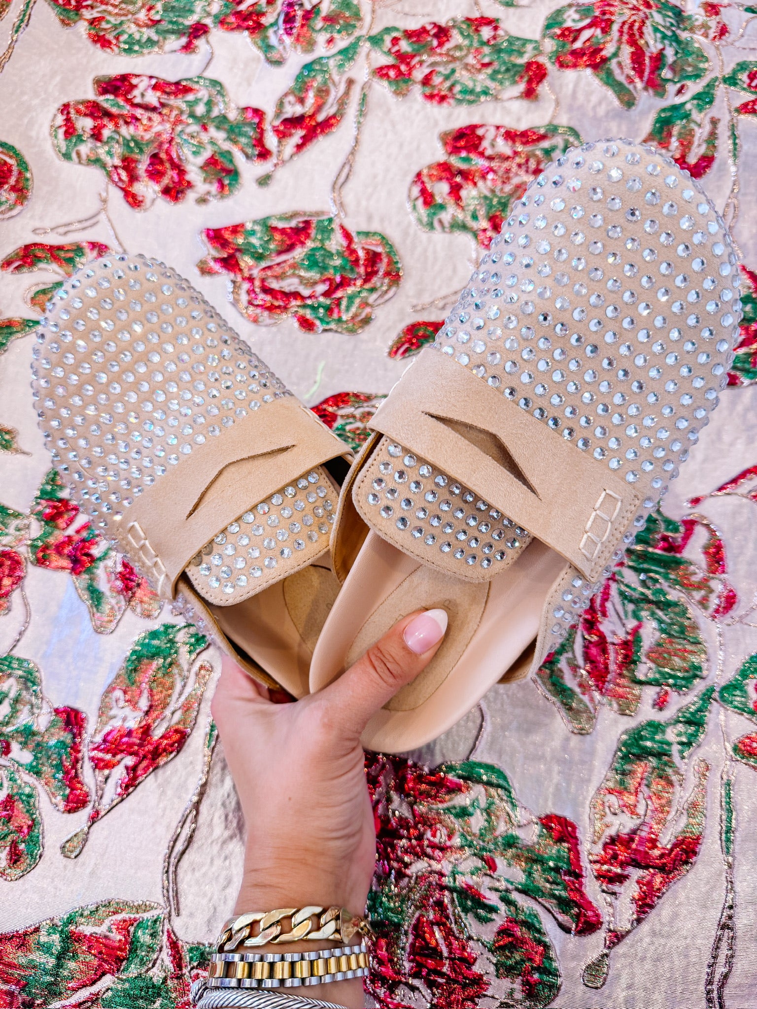 TRACY RHINESTONE SUEDE CLOGS