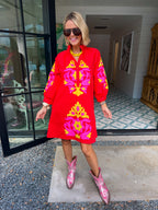 EVERY SIDE OF YOU APPLIQUE DRESS - RED
