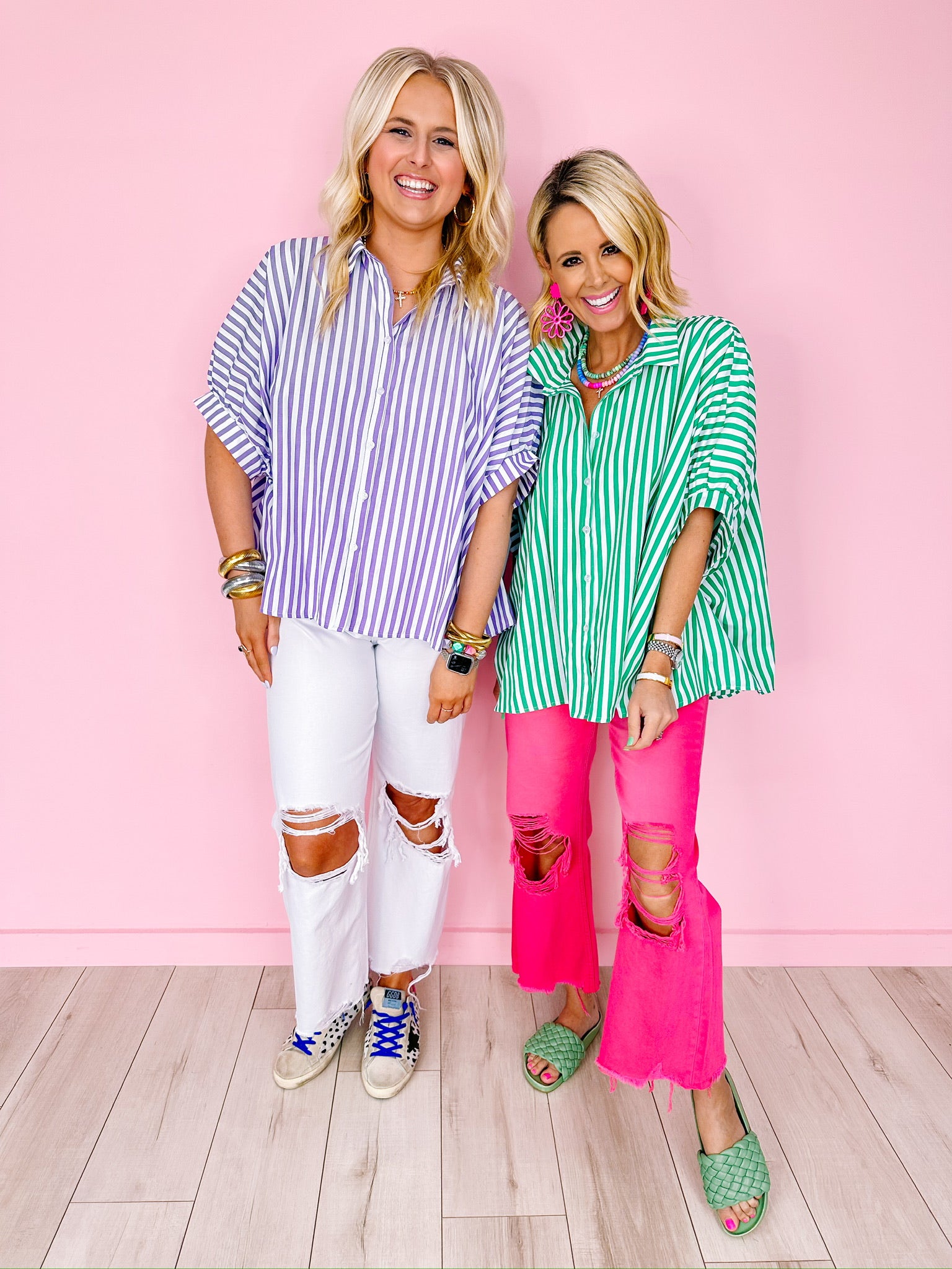 EARN THOSE STRIPES BUTTON UP TOP - PURPLE
