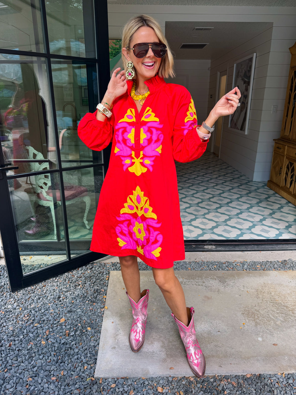 EVERY SIDE OF YOU APPLIQUE DRESS - RED