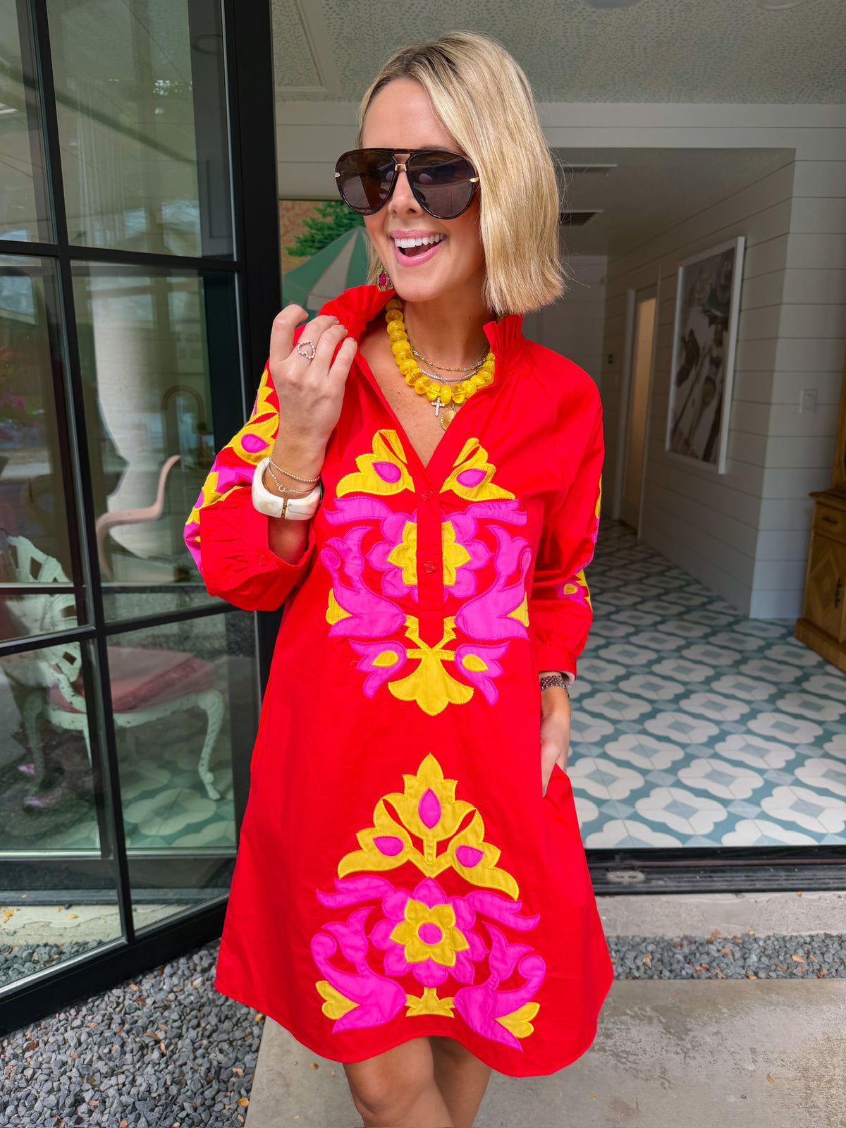EVERY SIDE OF YOU APPLIQUE DRESS - RED