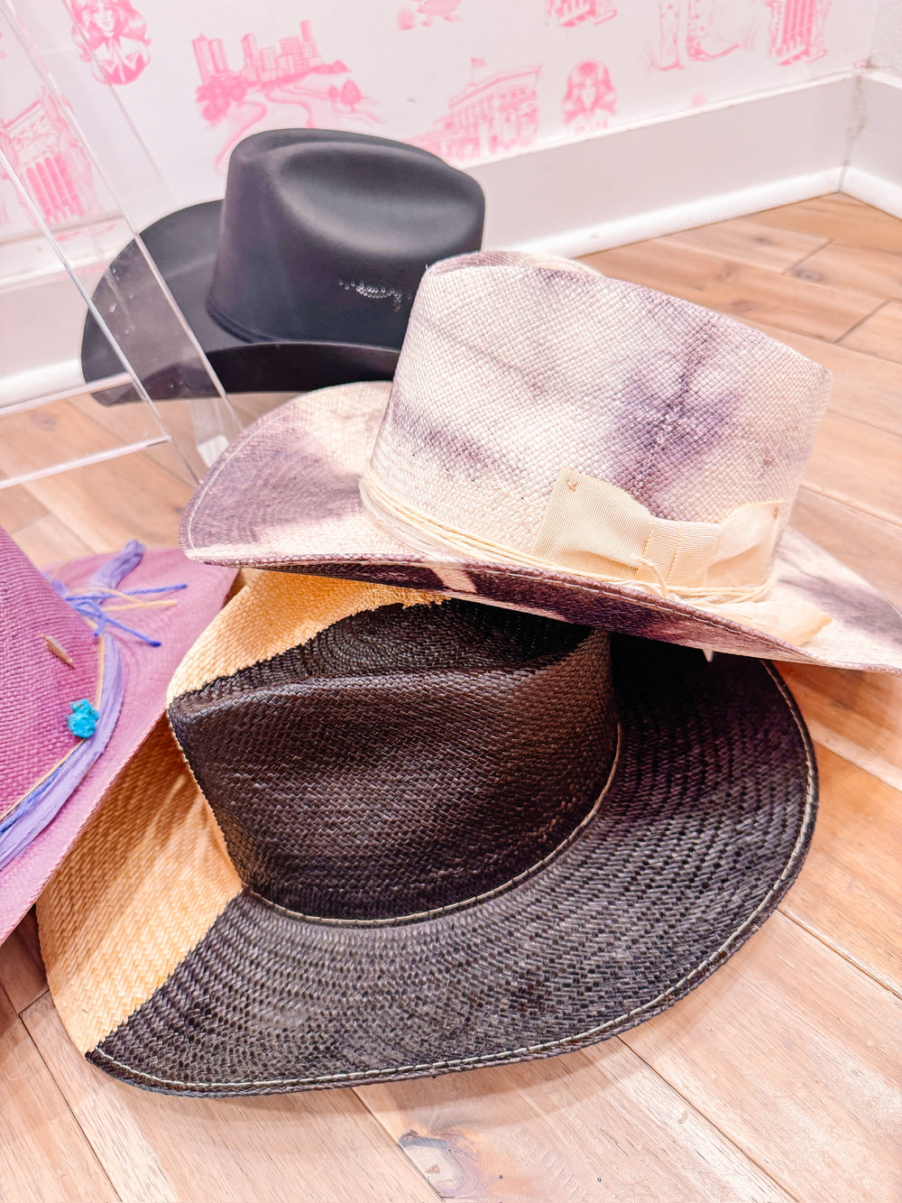 MADDY COLORBLOCK WESTERN STRAW HAT - BLACK/CREAM