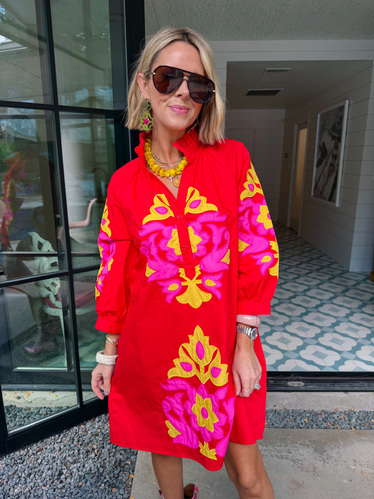 EVERY SIDE OF YOU APPLIQUE DRESS - RED