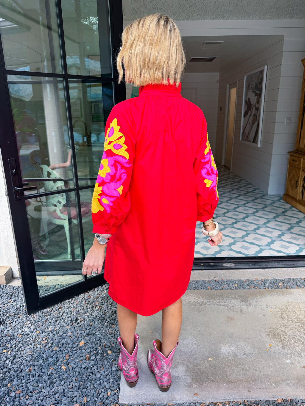 EVERY SIDE OF YOU APPLIQUE DRESS - RED