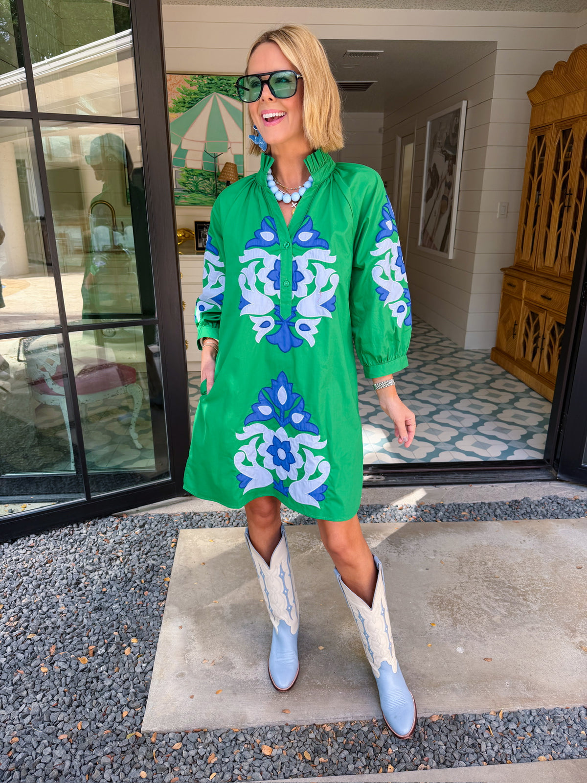 EVERY SIDE OF YOU APPLIQUE DRESS - GREEN