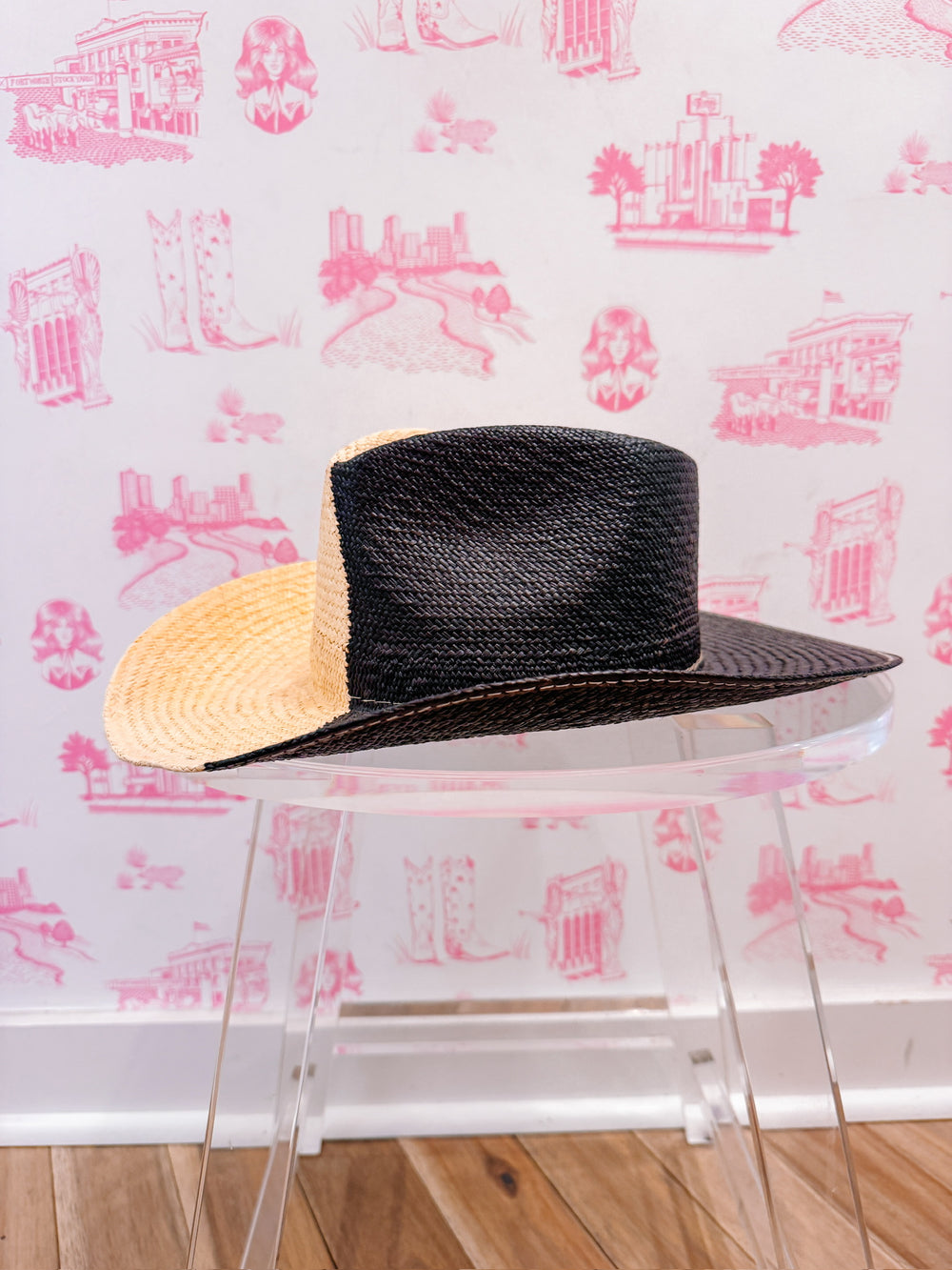 MADDY COLORBLOCK WESTERN STRAW HAT - BLACK/CREAM