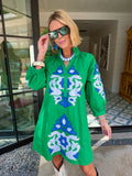 EVERY SIDE OF YOU APPLIQUE DRESS - GREEN