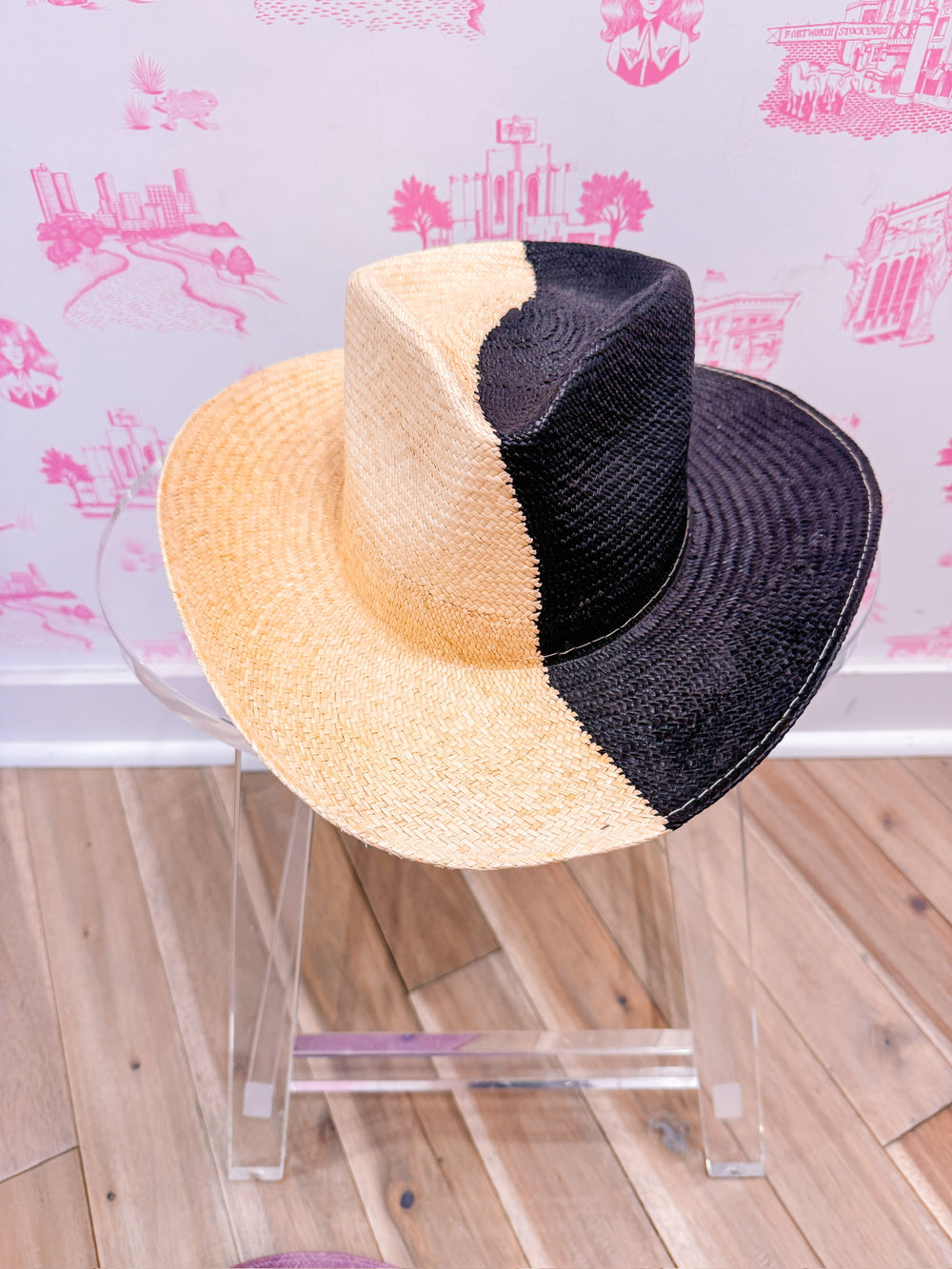 MADDY COLORBLOCK WESTERN STRAW HAT - BLACK/CREAM