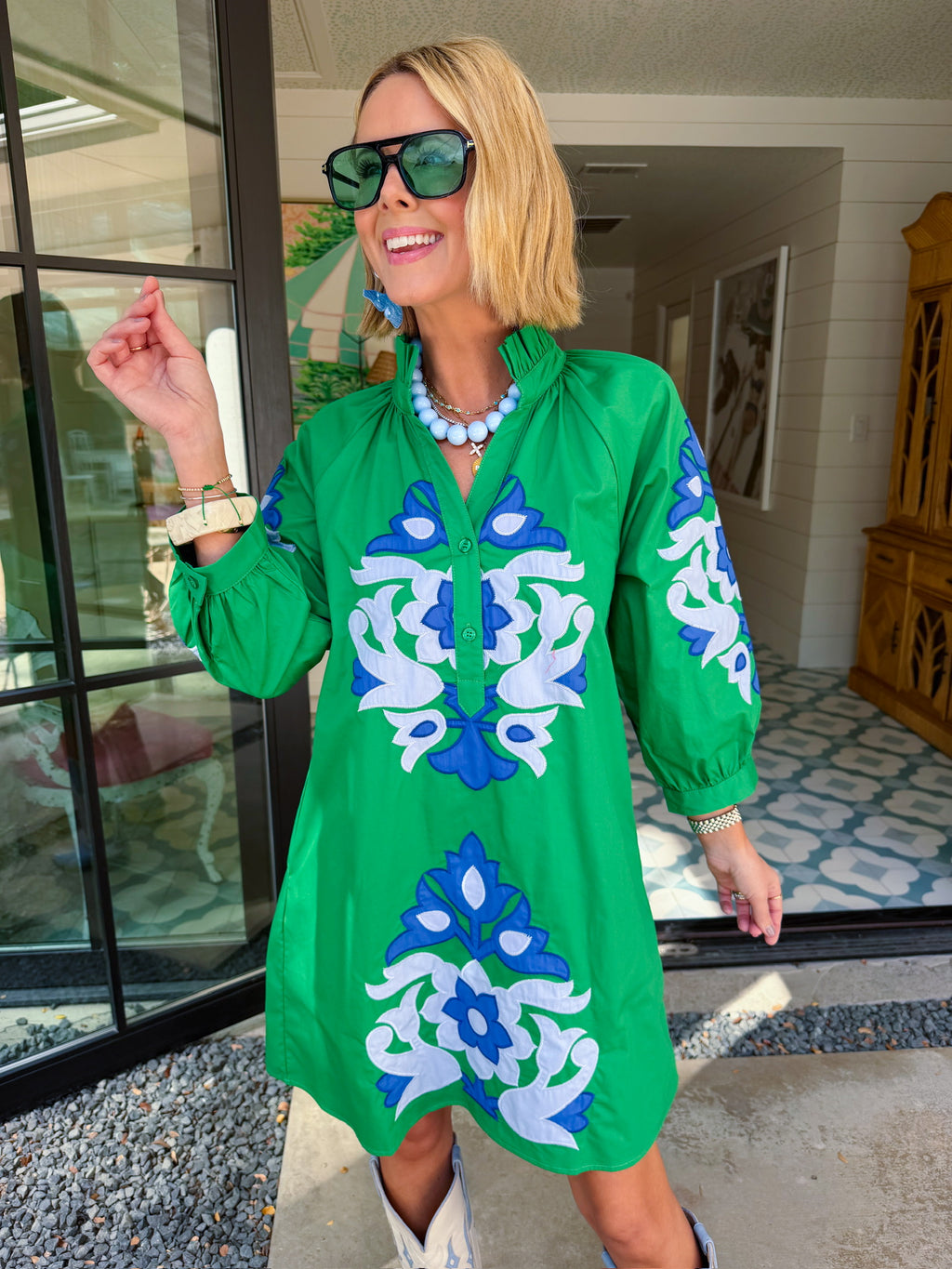 EVERY SIDE OF YOU APPLIQUE DRESS - GREEN