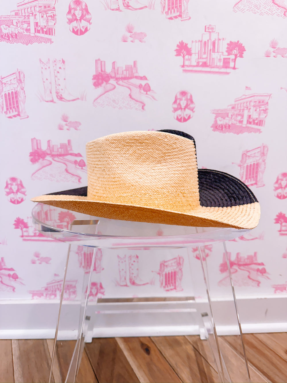 MADDY COLORBLOCK WESTERN STRAW HAT - BLACK/CREAM