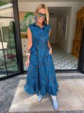 TIME WILL TELL PLAID WRAP MIDI DRESS - BLUE
