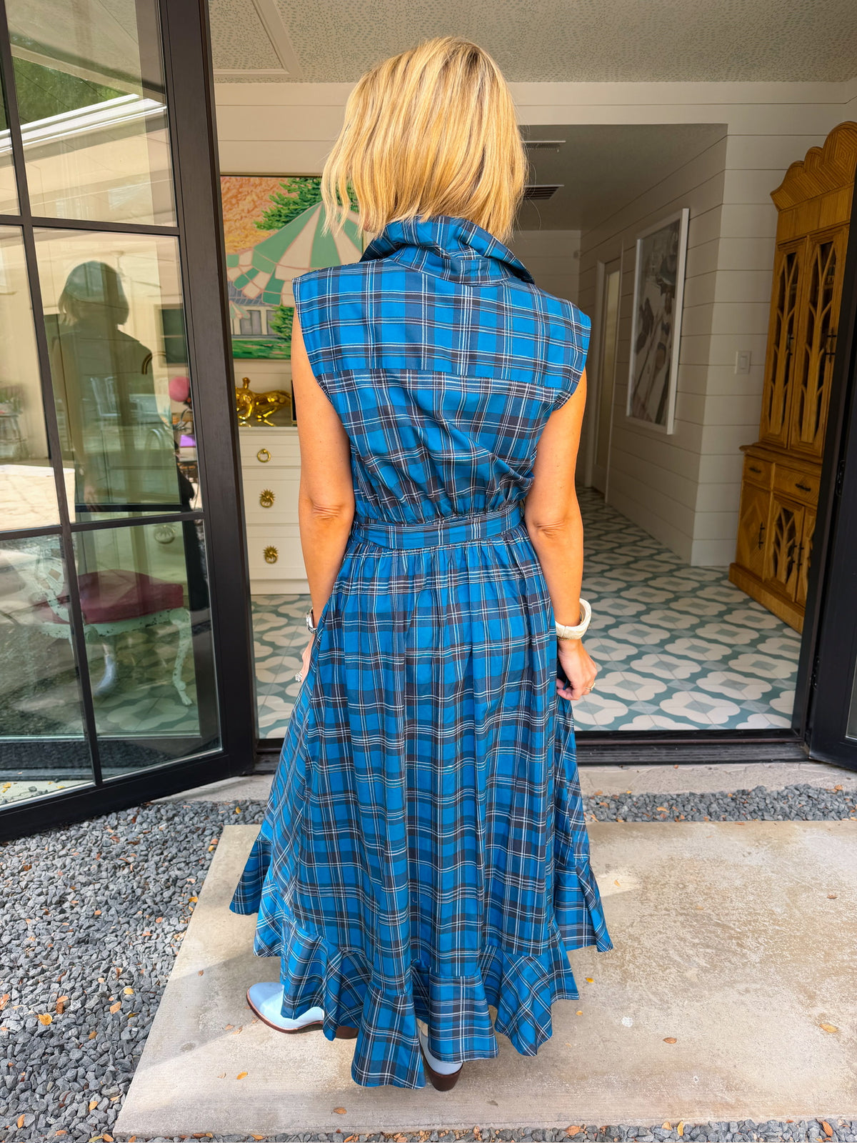 TIME WILL TELL PLAID WRAP MIDI DRESS - BLUE