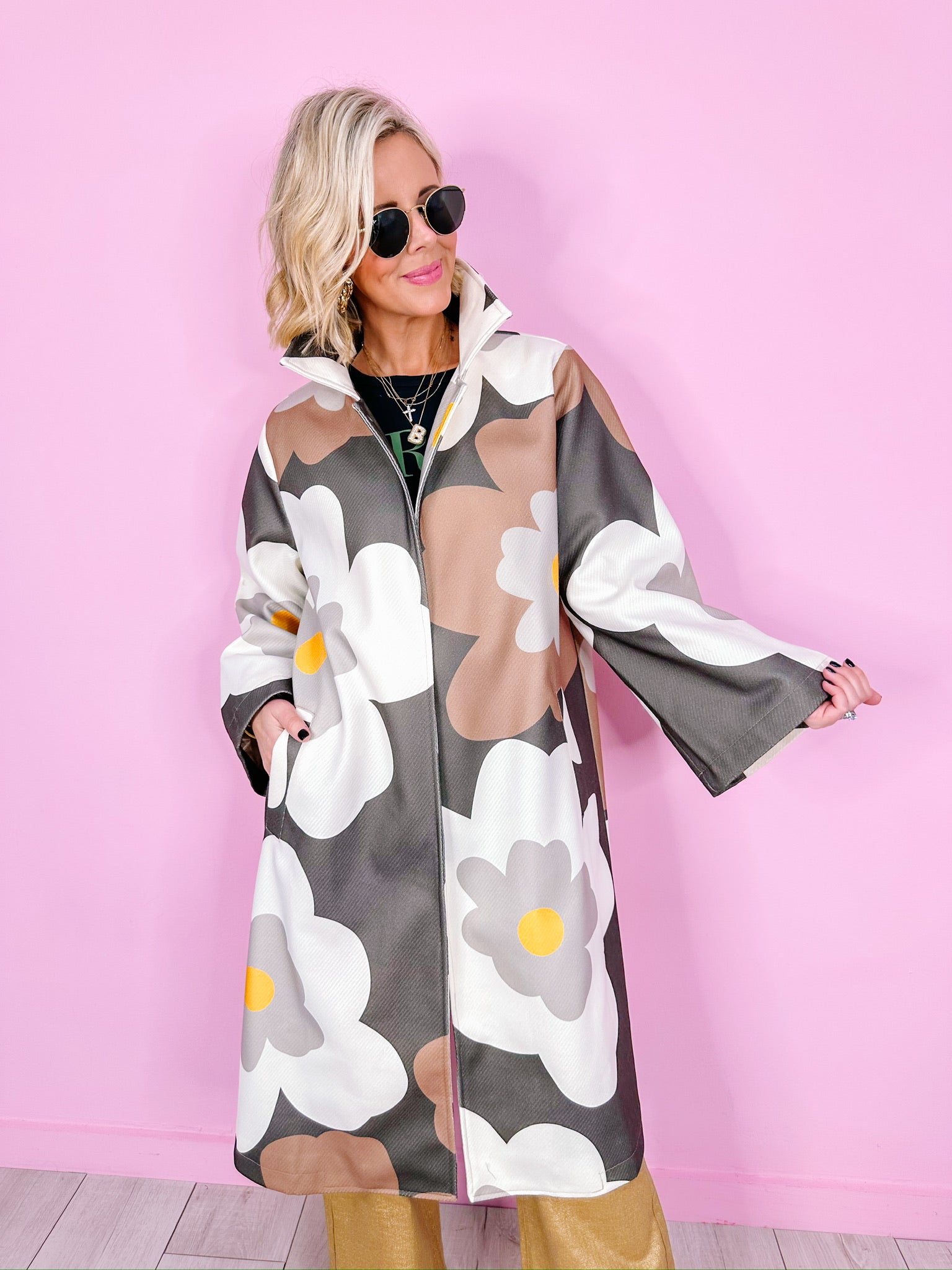 ALLIE BOLD FLORAL COAT - BROWN