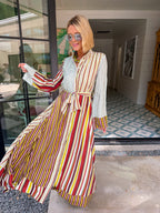 HEADING IN THE RIGHT DIRECTION STRIPE BUTTON UP MIDI DRESS