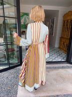 HEADING IN THE RIGHT DIRECTION STRIPE BUTTON UP MIDI DRESS