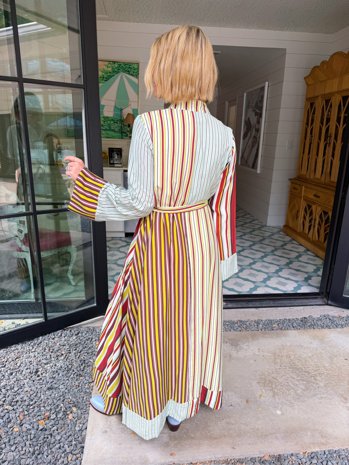 HEADING IN THE RIGHT DIRECTION STRIPE BUTTON UP MIDI DRESS