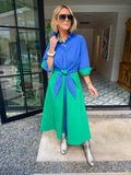 MEET ME HALFWAY COLORBLOCK MIDI DRESS - BLUE/GREEN