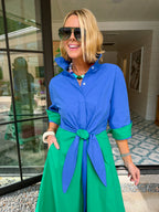 MEET ME HALFWAY COLORBLOCK MIDI DRESS - BLUE/GREEN