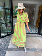 CHART A NEW COURSE STRIPE MIDI DRESS - TAUPE