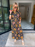 TANGLED IN BETWEEN THE FLORAL TRELLIS MIDI DRESS - BLACK