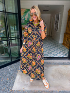 TANGLED IN BETWEEN THE FLORAL TRELLIS MIDI DRESS - BLACK