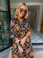 TANGLED IN BETWEEN THE FLORAL TRELLIS MIDI DRESS - BLACK