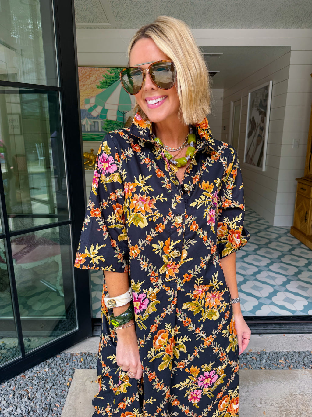 TANGLED IN BETWEEN THE FLORAL TRELLIS MIDI DRESS - BLACK