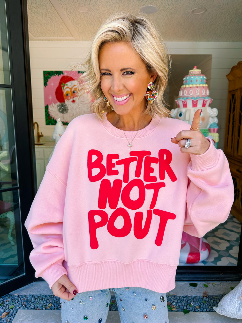 BETTER NOT POUT PUFF CROP SWEATSHIRT - PEACH