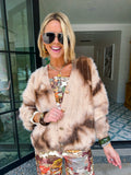 CAUGHT BETWEEN THE SHADOWS ABSTRACT TIE DYE FUZZY CARDIGAN