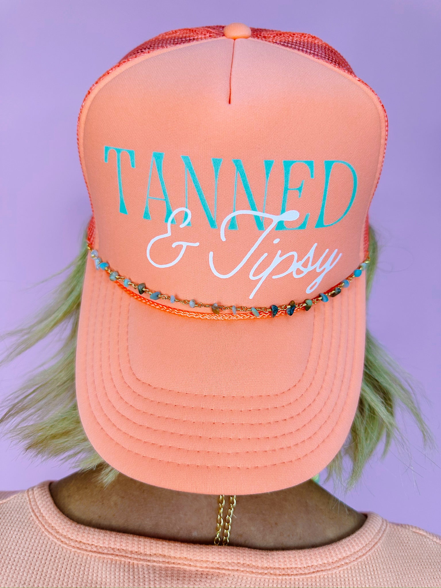 TANNED AND TIPSY CHAIN TRUCKER HAT - PEACH