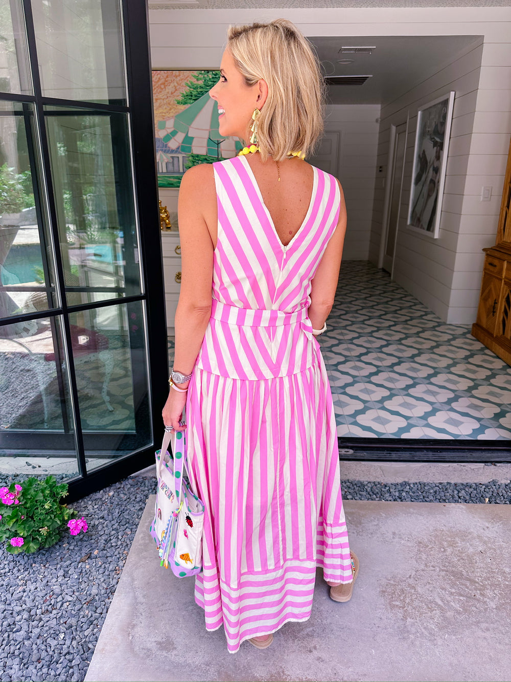 FIND ME ALONG THE WAY STRIPE BELTED MIDI DRESS - PINK