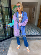 CHASING DAYDREAMS PAISLEY CONTRAST FRINGE TRIM CARDIGAN