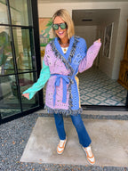 CHASING DAYDREAMS PAISLEY CONTRAST FRINGE TRIM CARDIGAN