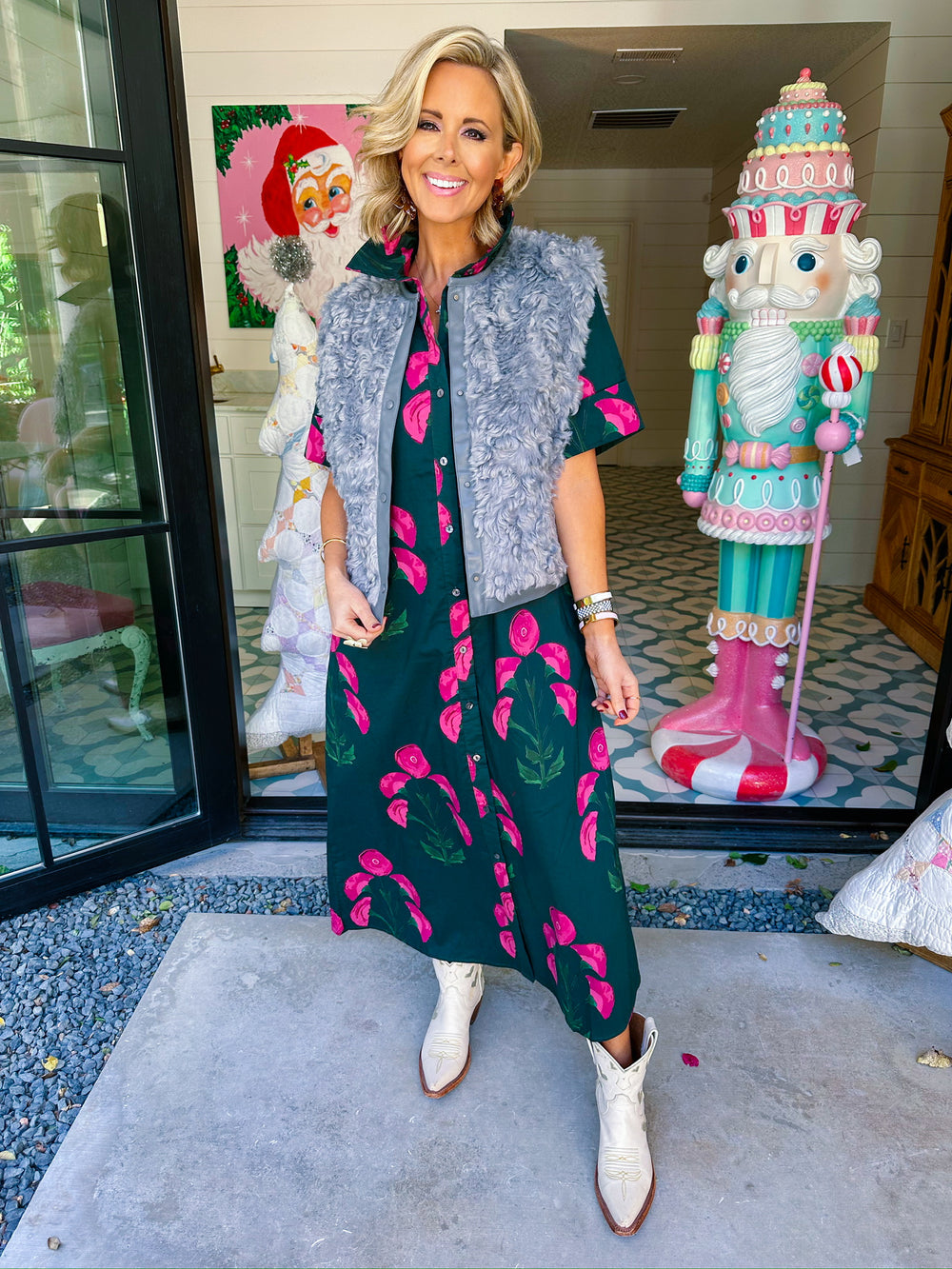 JACQUELINA TEDDY FUR VEST - GREY